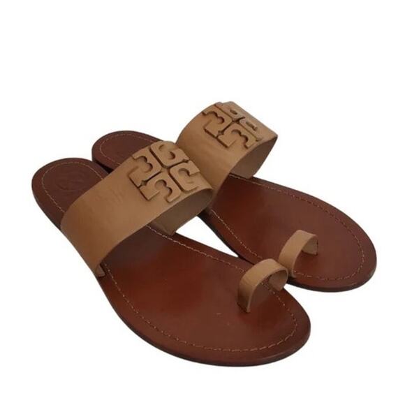 Tory Burch Women's Beige Brown 'Lowell 2' Flat Slide Sandals Size 11 - Picture 1 of 7